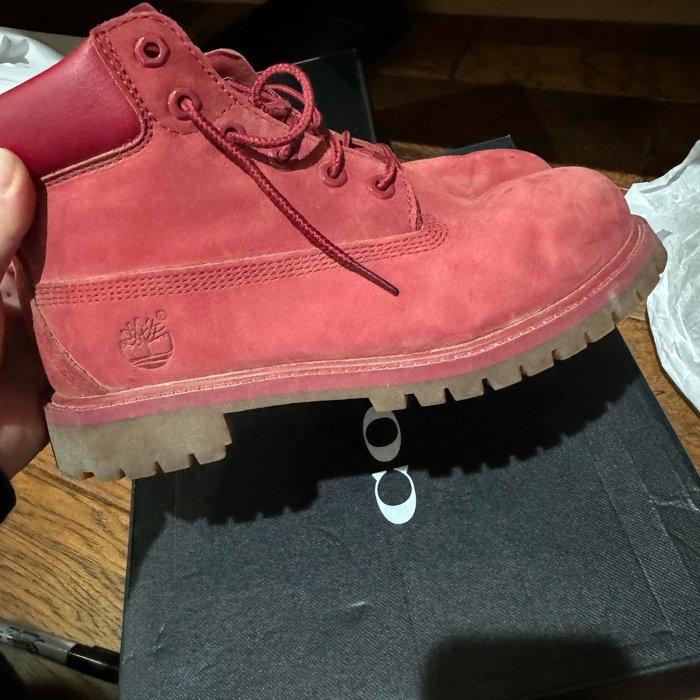 Red Timberland boots